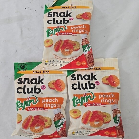 3-PACK SNAK CLUB Tajin CHILI & LIME PEACH Rings Snack Size Bags 2.5 Oz - Picture 1 of 5